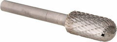 PFERD - 1/2" Cut Diam, 1/4" Shank Diam, Cylinder with Radius Head Double Cut Burr - Carbide, Radius End, 1" LOC, 2-3/4" OAL - Exact Tooling
