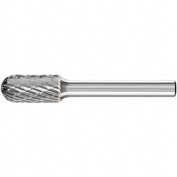 PFERD - 3/8" Cut Diam, 1/4" Shank Diam, Cylinder with Radius Head Double Cut Burr - Carbide, Radius End, 3/4" LOC, 2-1/2" OAL - Exact Tooling