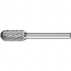 PFERD - 3/8" Cut Diam, 1/4" Shank Diam, Cylinder with Radius Head Double Cut Burr - Carbide, Radius End, 3/4" LOC, 2-1/2" OAL - Exact Tooling