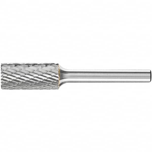 PFERD - 1/2" Cut Diam, 1/4" Shank Diam, Cylinder with End Cut Head Double Cut Burr - Carbide, End Cut End, 1" LOC, 2-3/4" OAL - Exact Tooling