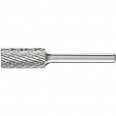 PFERD - 1/2" Cut Diam, 1/4" Shank Diam, Cylinder with End Cut Head Double Cut Burr - Carbide, End Cut End, 1" LOC, 2-3/4" OAL - Exact Tooling