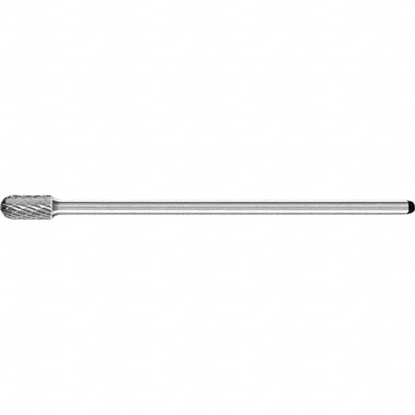 PFERD - 3/8" Cut Diam, 1/4" Shank Diam, Cone Head Double Cut Burr - Carbide, Radius End, 3/4" LOC, 6-5/8" OAL - Exact Tooling