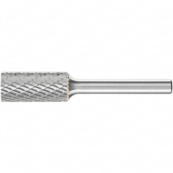 PFERD - 1/2" Cut Diam, 1/4" Shank Diam, Cylinder Head Double Cut Burr - Carbide, Flat End, 1" LOC, 2-3/4" OAL - Exact Tooling