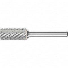 PFERD - 1/2" Cut Diam, 1/4" Shank Diam, Cylinder Head Double Cut Burr - Carbide, Flat End, 1" LOC, 2-3/4" OAL - Exact Tooling