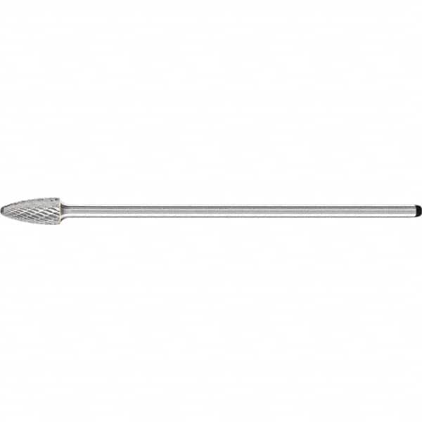PFERD - 1/2" Cut Diam, 1/4" Shank Diam, Tree with Radius Head Double Cut Burr - Carbide, Radius End, 1" LOC, 6-7/8" OAL - Exact Tooling