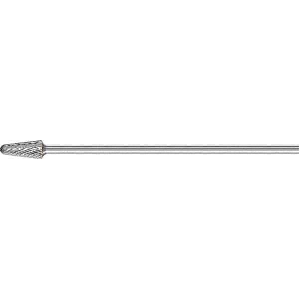 PFERD - 1/2" Cut Diam, 1/4" Shank Diam, Taper Head Double Cut Burr - Carbide, Radius End, 1-1/8" LOC, 7-3/16" OAL - Exact Tooling