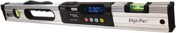 Digi-Pas - 24" Long 2 Vial Box Beam Level - Aluminum, Black/Silver, 1 Plumb & 1 Level Vial - Exact Tooling