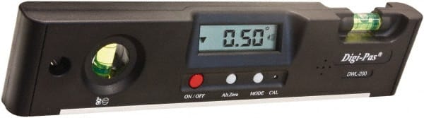 Digi-Pas - Magnetic 9" Long 2 Vial Torpedo Level - ABS Plastic, Black, 1 Plumb & 1 Level Vial - Exact Tooling