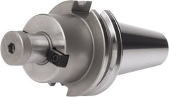 Accupro - CAT50 Dual Contact Taper Shank 3/4" Pilot Diam Shell Mill Holder - 6" Flange to Nose End Projection, 2" Nose Diam, 3/8-24 Lock Screw, Through-Spindle & DIN Flange Coolant - Exact Tooling