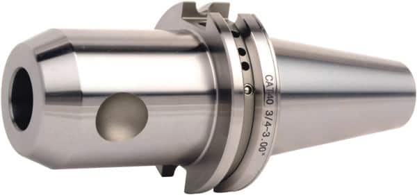 Accupro - CAT50 Dual Contact Taper Shank 1-1/4" Hole End Mill Holder/Adapter - 2-31/64" Nose Diam, 6" Projection, Through-Spindle & DIN Flange Coolant - Exact Tooling