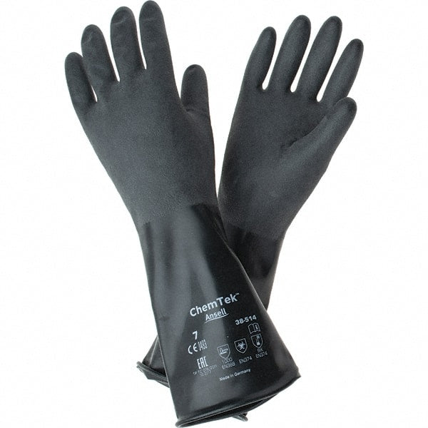 Ansell - 14 mil Thick, Chemical Resistant Gloves - SZ 7 14"14ML BLK 1/PR CHEM-TEK RGH FIN CHEM GLV - Exact Tooling