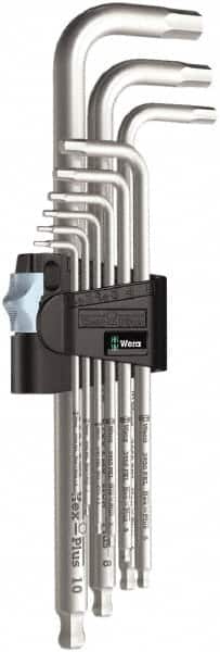 Wera - 9 Piece L-Key Hex Key Set - Hex Range 1.5 to 10mm, Stainless Steel - Exact Tooling