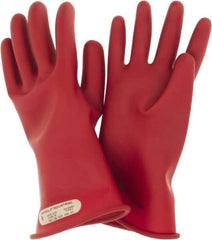 Ansell - Class 00, Size 9, 11" Long, Rubber Lineman's Glove - 2,500 AC Max Use Voltage, 500 AC Test Voltage, Red, ASTM D120 - Exact Tooling