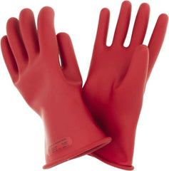 Ansell - Class 0, Size 10, 11" Long, Rubber Lineman's Glove - 5,000 AC Max Use Voltage, 1,000 AC Test Voltage, Red, ASTM D120 - Exact Tooling