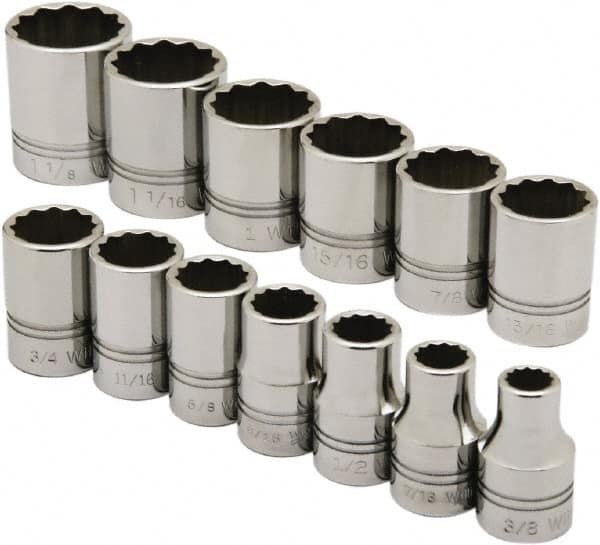 Ability One - 1/2" Drive Socket Set - 12 Points, 3/8" to 1-1/8" Range, Inch Measurement Standard - Exact Tooling