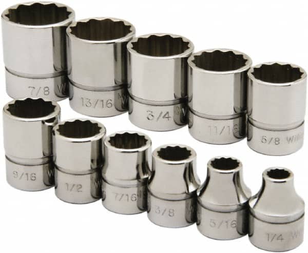Ability One - 3/8" Drive Socket Set - 12 Points, 1/4" to 7/8" Range, Inch Measurement Standard - Exact Tooling