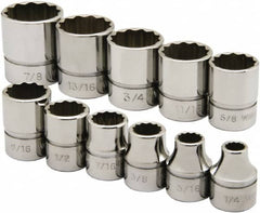 Ability One - 3/8" Drive Socket Set - 12 Points, 1/4" to 7/8" Range, Inch Measurement Standard - Exact Tooling