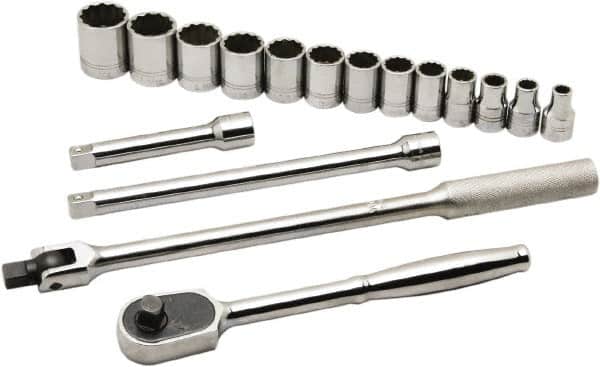 Ability One - 1/2" Drive Socket Set - 12 Points, 3/8" to 1-1/8" Range, Inch Measurement Standard - Exact Tooling