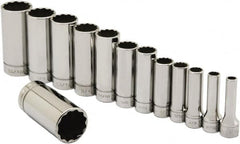 Ability One - 3/8" Drive Deep Well Socket Set - 12 Points, 1/4" to 1" Range, Inch Measurement Standard - Exact Tooling