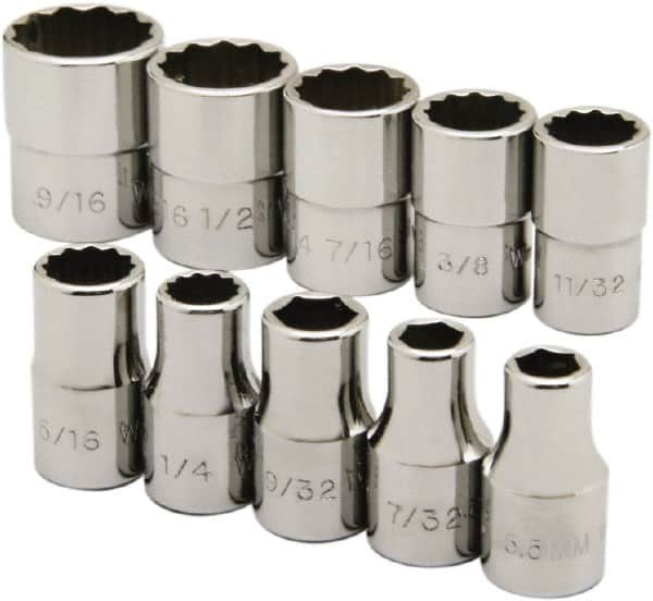 Ability One - 1/4" Drive Socket Set - 6, 12 Points, 3/16" to 9/16" Range, Inch Measurement Standard - Exact Tooling