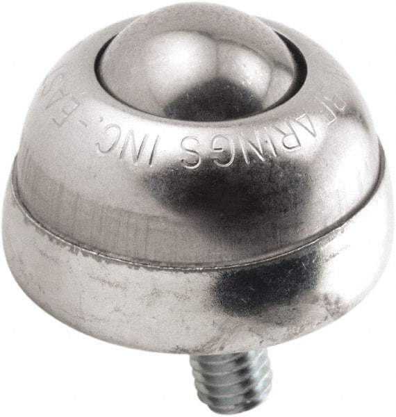 Hudson Bearing - 1 Inch Diameter, Round, Stainless Steel Ball Transfer - 1-3/4 Inch Overall Diameter, 1-3/8 Inch Mount Height, 75 Lb. Capacity - Exact Tooling