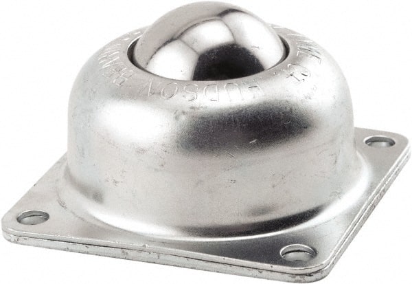 Hudson Bearing - 1-1/2 Inch Diameter, Square, Carbon Steel Ball Transfer - 1.8125 Inch Mount Height, 250 Lb. Capacity - Exact Tooling
