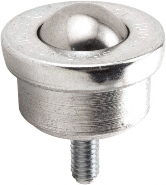 Hudson Bearing - 5/8 Inch Diameter, Round, Stainless Steel Ball Transfer - 1.1875 Inch Overall Diameter, 0.8125 Inch Mount Height, 125 Lb. Capacity - Exact Tooling