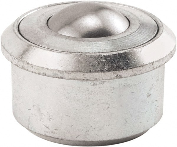 Hudson Bearing - 1.1875 Inch Diameter, Round, Carbon Steel Ball Transfer - 2 Inch Overall Diameter, 1/2 Inch Mount Height, 750 Lb. Capacity - Exact Tooling