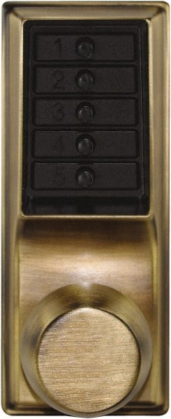 Kaba Access - 1-3/8 to 2-1/4" Door Thickness, Antique Brass Pushbutton Knob Lockset - 2-3/4" Back Set, 1 Code, Nonkey Override Cylinder - Exact Tooling