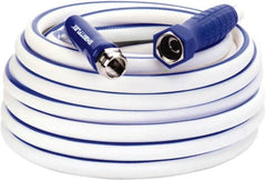 Legacy - 50' Long Marine/RV Hose - 1/2" Diam, 3/4" GHT, Hi-Tec Polymer, 150 psi, All Season, White with Blue Stripe - Exact Tooling