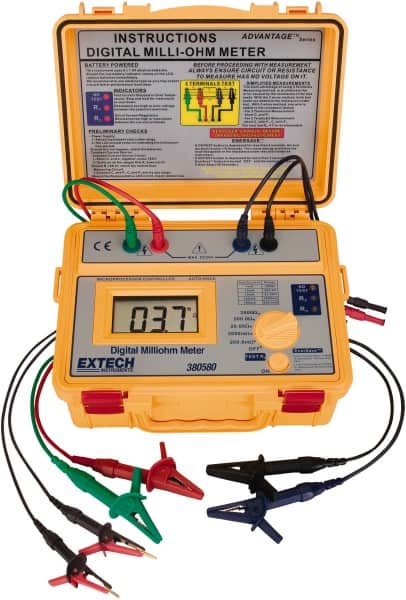 Extech - Digital LCD Display, 0.002 Megohm Electrical Insulation Resistance Tester & Megohmmeter - Powered by AA Battery - Exact Tooling
