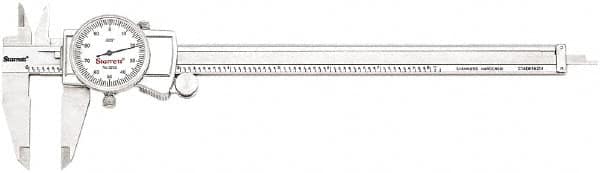 Starrett - 0" to 8" Range, 0.001" Graduation, 0.1" per Revolution, Dial Caliper - White Face, 1.5" Jaw Length, Accurate to 0.001" - Exact Tooling
