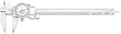 Starrett - 0" to 8" Range, 0.001" Graduation, 0.1" per Revolution, Dial Caliper - White Face, 1.5" Jaw Length, Accurate to 0.001" - Exact Tooling