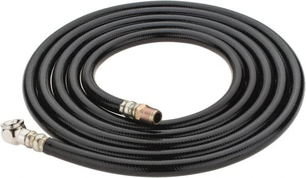 PRO-SOURCE - 1/4" ID x 1/2" OD 10' Long Air Tank Hose - Tire Chuck Ends, 300 Working psi, 158°, 1/4" Fitting, Black - Exact Tooling