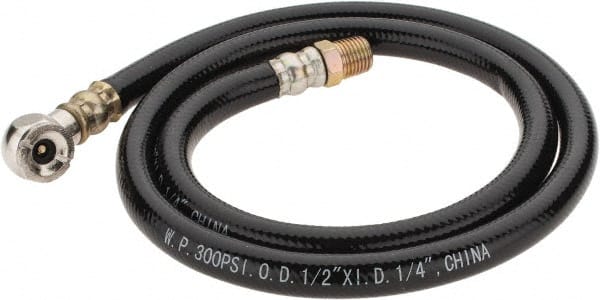 PRO-SOURCE - 1/4" ID x 1/2" OD 3' Long Air Tank Hose - Tire Chuck Ends, 300 Working psi, 158°, 1/4" Fitting, Black - Exact Tooling