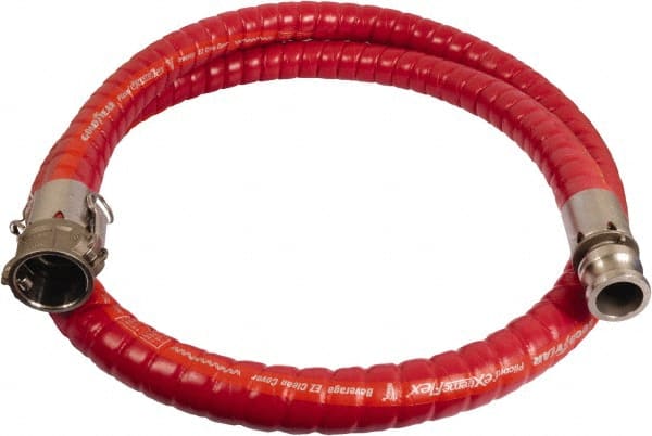 Continental ContiTech - 1-1/2" Inside x 2.03" Outside Diam, 220°F, Male x Female Camlock Food & Beverage Hose - 3" Bend Radius, Red, 10' Long, 250 Max psi, 29 Vacuum Rating - Exact Tooling