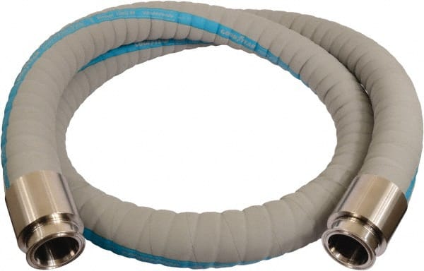 Continental ContiTech - 2" Inside x 2.53" Outside Diam, 220°F, Tri-Clovers Food & Beverage Hose - 3" Bend Radius, Gray, 15' Long, 250 Max psi, 29 Vacuum Rating - Exact Tooling