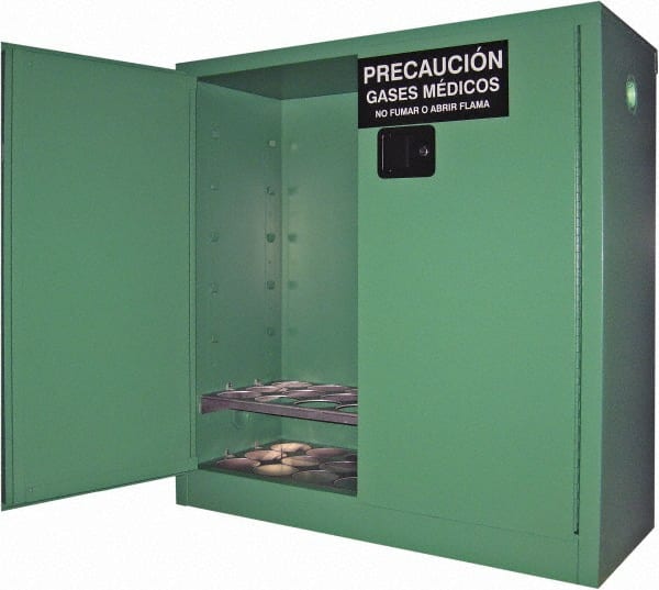 Securall Cabinets - 2 Door, Green Steel Standard Safety Cabinet for Flammable and Combustible Liquids - 44" High x 43" Wide x 18" Deep, Manual Closing Door, 3 Point Key Lock, D, E Cylinder Capacity - Exact Tooling