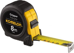 Komelon - 26' x 25mm Yellow Steel Blade Tape Measure - 1/10' & 1mm Graduation, Metric Graduation Style, Yellow/Black ABS Plastic Case - Exact Tooling