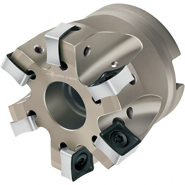 Walter - 5 Inserts, 80mm Cut Diam, 27mm Arbor Diam, 10mm Max Depth of Cut, Indexable Square-Shoulder Face Mill - 50mm High, SN.X 1205.. Insert Compatibility, Through Coolant, Series Xtra-tec - Exact Tooling