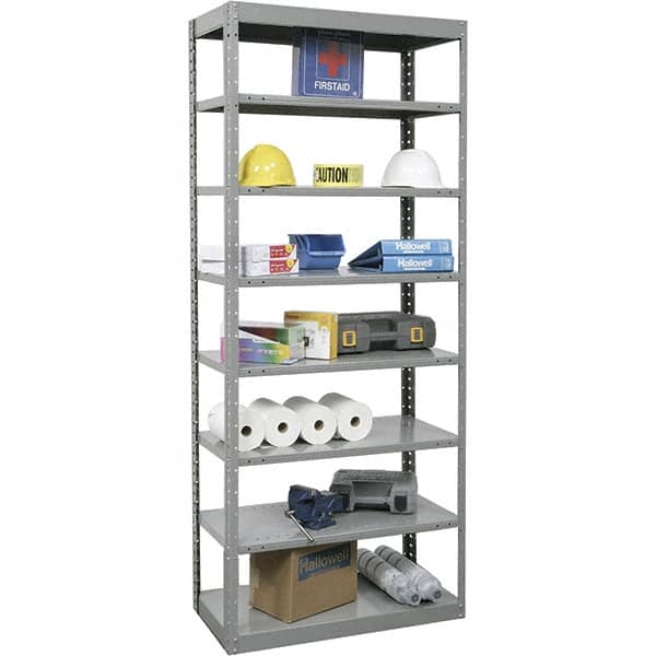 Hallowell - 8 Shelf Starter Heavy-Duty Open Steel Shelving - 500 Lb Capacity, 48" Wide x 87" High x 24" Deep, Gray - Exact Tooling