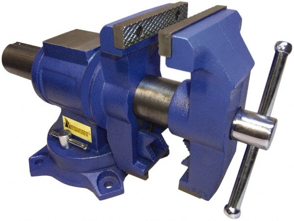 Interstate - 5" Jaw Width x 4-15/16" Jaw Opening Capacity, 2.64" Throat Depth, Bench & Pipe Combination Vise - 19/32 to 2.52" Pipe Capacity, Swivel Base, Bolt Down Attachment, Cast Iron - Exact Tooling