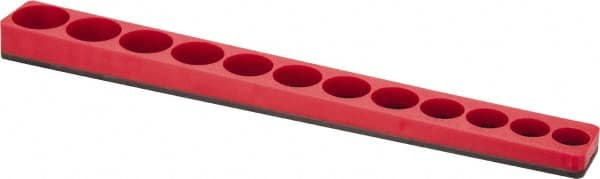 Made in USA - 12 Piece Capacity Magnetic Shallow Socket Holder - 3/8" Drive, Red - Exact Tooling