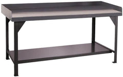 Durham - 60 Wide x 30" Deep x 35" High, Cold-Rolled Steel Workbench with Lower Shelf - Flat Top, Rounded Edge, Fixed Legs With Pre-Drill Holes for Anchoring - Exact Tooling