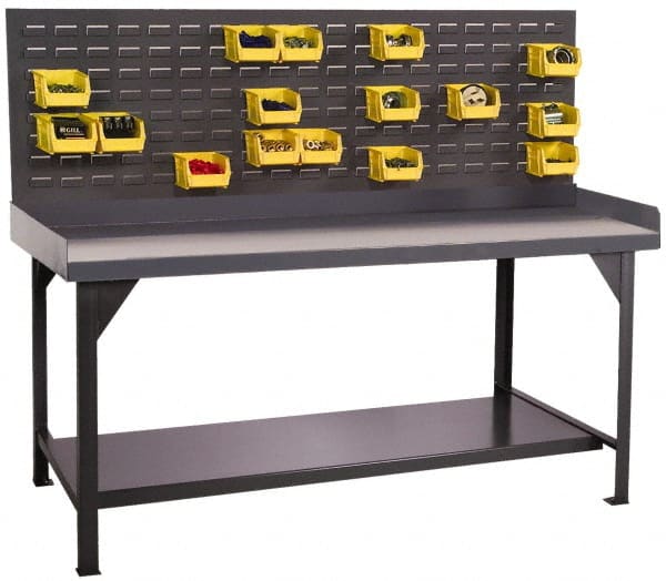 Durham - 60 Wide x 30" Deep x 47" High, Cold-Rolled Steel Workbench with Louvered Panel - Flat Top, Rounded Edge, Fixed Legs With Pre-Drill Holes for Anchoring - Exact Tooling
