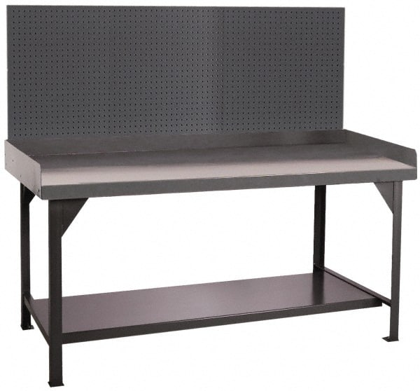 Durham - 72 Wide x 30" Deep x 47" High, Cold-Rolled Steel Workbench with Pegboard - Flat Top, Rounded Edge, Fixed Legs With Pre-Drill Holes for Anchoring - Exact Tooling
