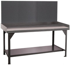 Durham - 60 Wide x 30" Deep x 47" High, Cold-Rolled Steel Workbench with Pegboard - Flat Top, Rounded Edge, Fixed Legs With Pre-Drill Holes for Anchoring - Exact Tooling