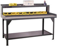 Durham - 60 Wide x 30" Deep x 47" High, Cold-Rolled Steel Workbench with Shelf Riser - Flat Top, Rounded Edge, Fixed Legs With Pre-Drill Holes for Anchoring - Exact Tooling