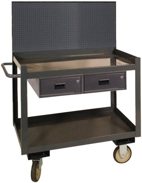Durham - 1,200 Lb Capacity, 24" Wide x 36" Long x 54-7/8" High Heavy Duty Service Cart - 2 Shelf, Steel - Exact Tooling