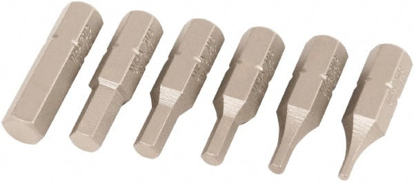 Wiha - 6 Piece, 1/4" Drive Screwdriver Insert Bit Set - 1/16 to 3/16" Hex - Exact Tooling